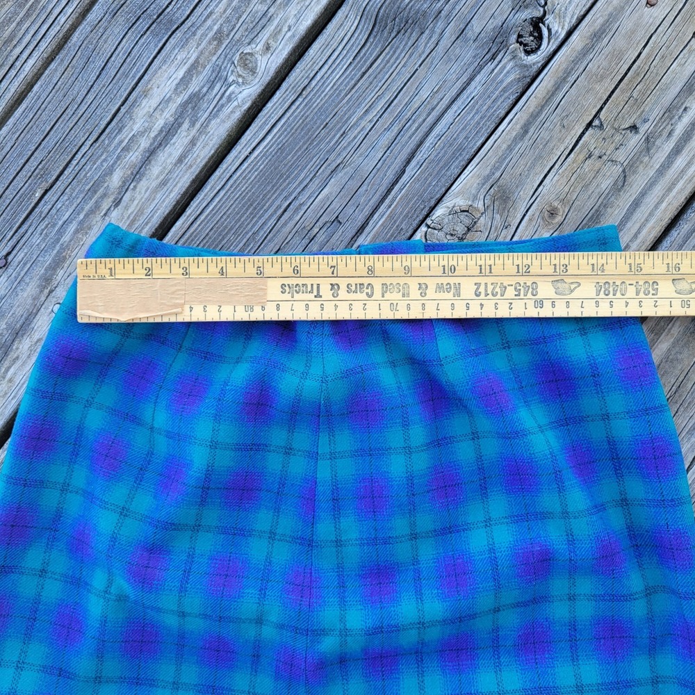 Vintage Pendleton Wool Skirt Womens 14 Long Purple Bluish Green Plaid  Preppy - Picture 6 of 14